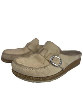 Birkenstock Buckley Suede Mules Women 8-8.5 EU 38 Slip On Light Tan Brown Clogs